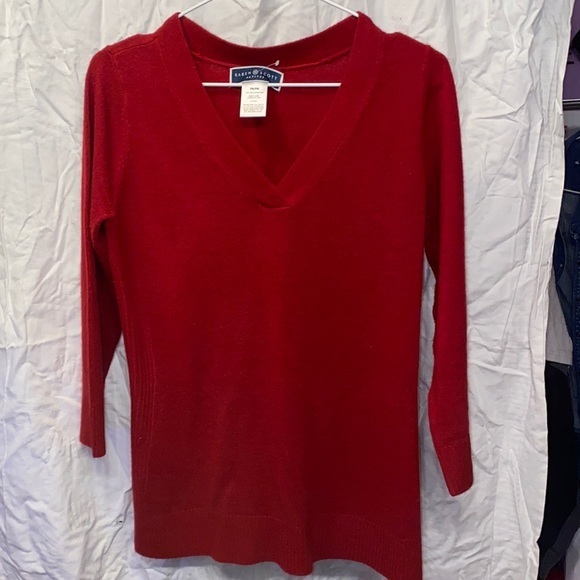Ladies Karen Scott red long sleeve sweater vneck - Picture 1 of 6